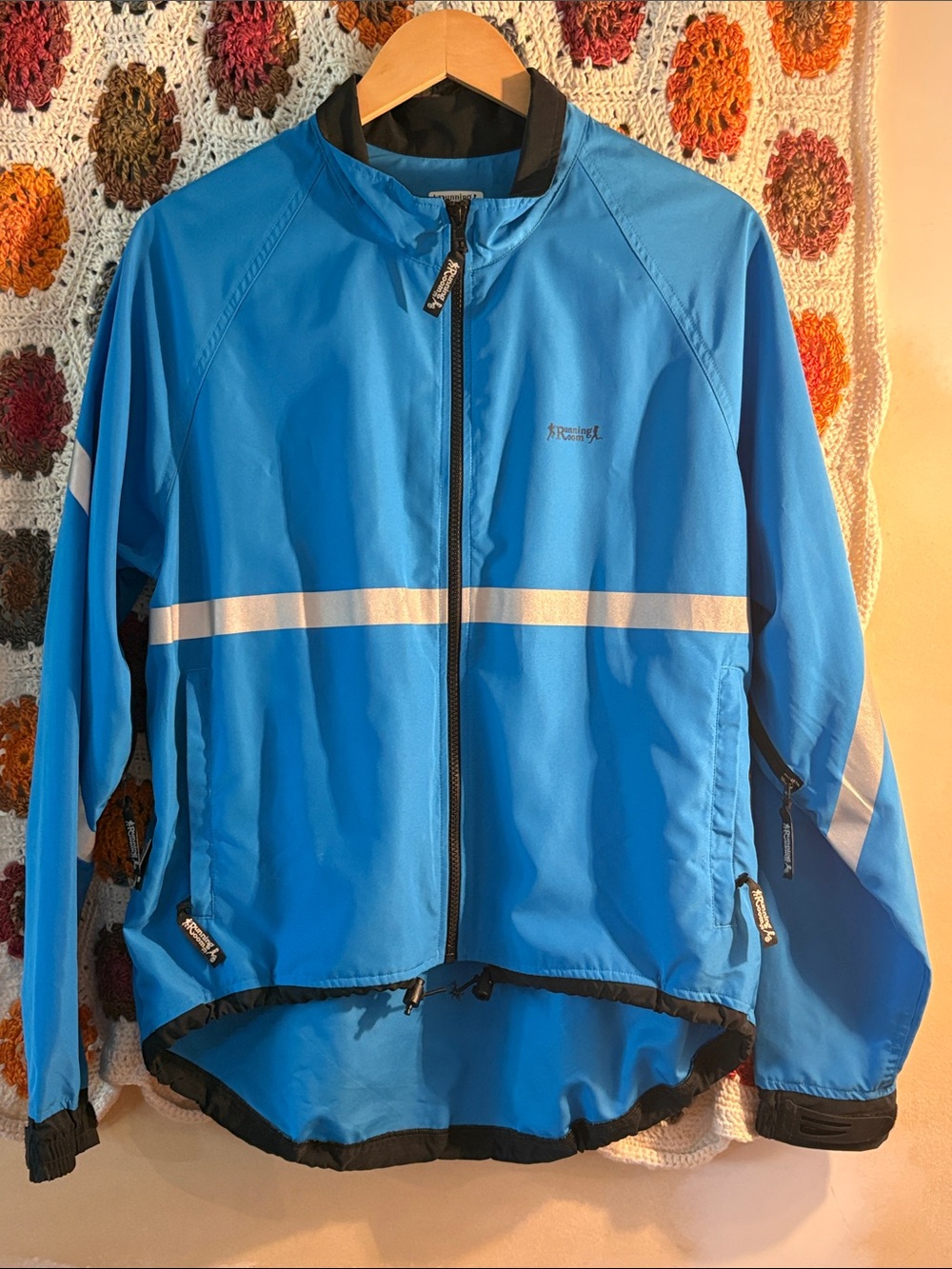 Blue Windbreaker Jacket with Reflective Stripe — Unbranded